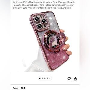 Sparkling Pink iPhone 16 Pro Max Case with Ring Holder